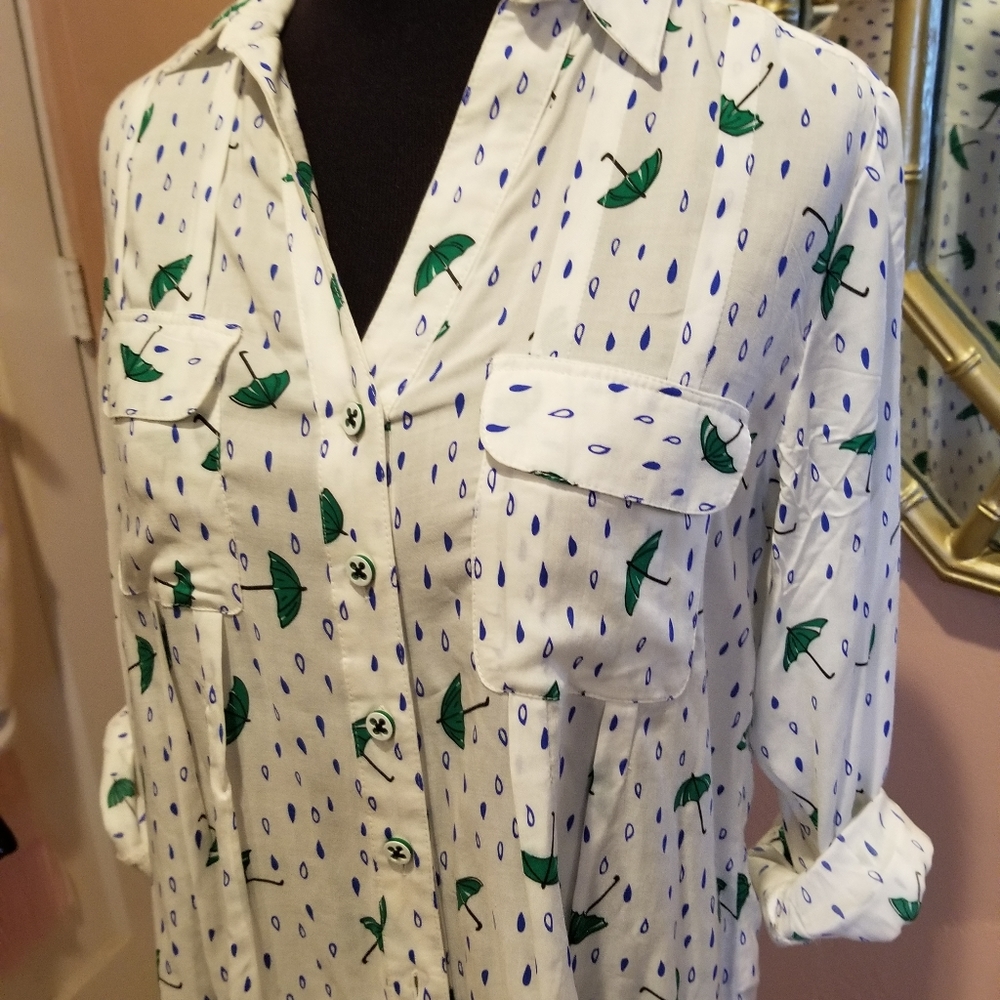 Anthropologie Maeve Long Sleeve Umbrella Raindrop Top - Picture 11 of 13